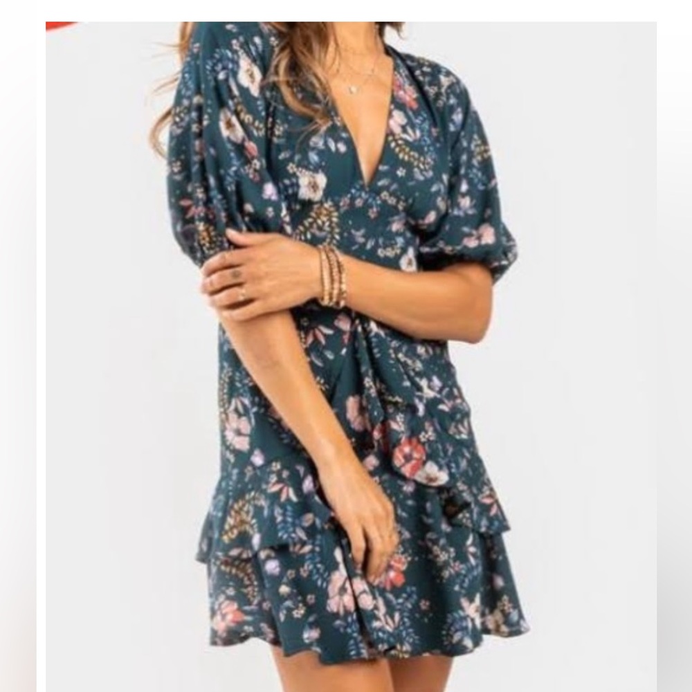 Forest Green Mi Ami Sleeve Ruffle Mini Dress